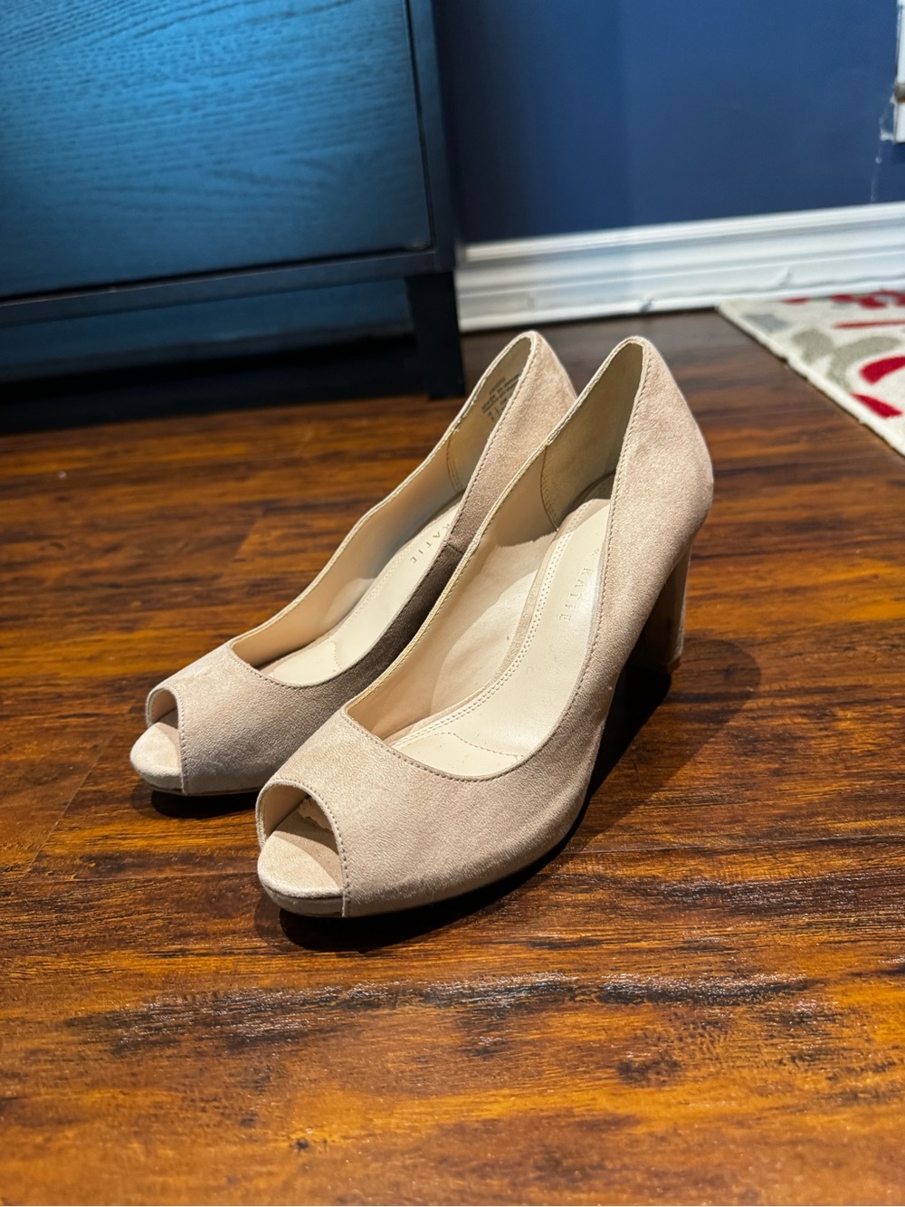 Kelly & Katie Nude Peep-Toe Suede Pumps
